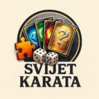 Logo tvrtke Svijet karata s ilustracijom karata, kockica i puzzle